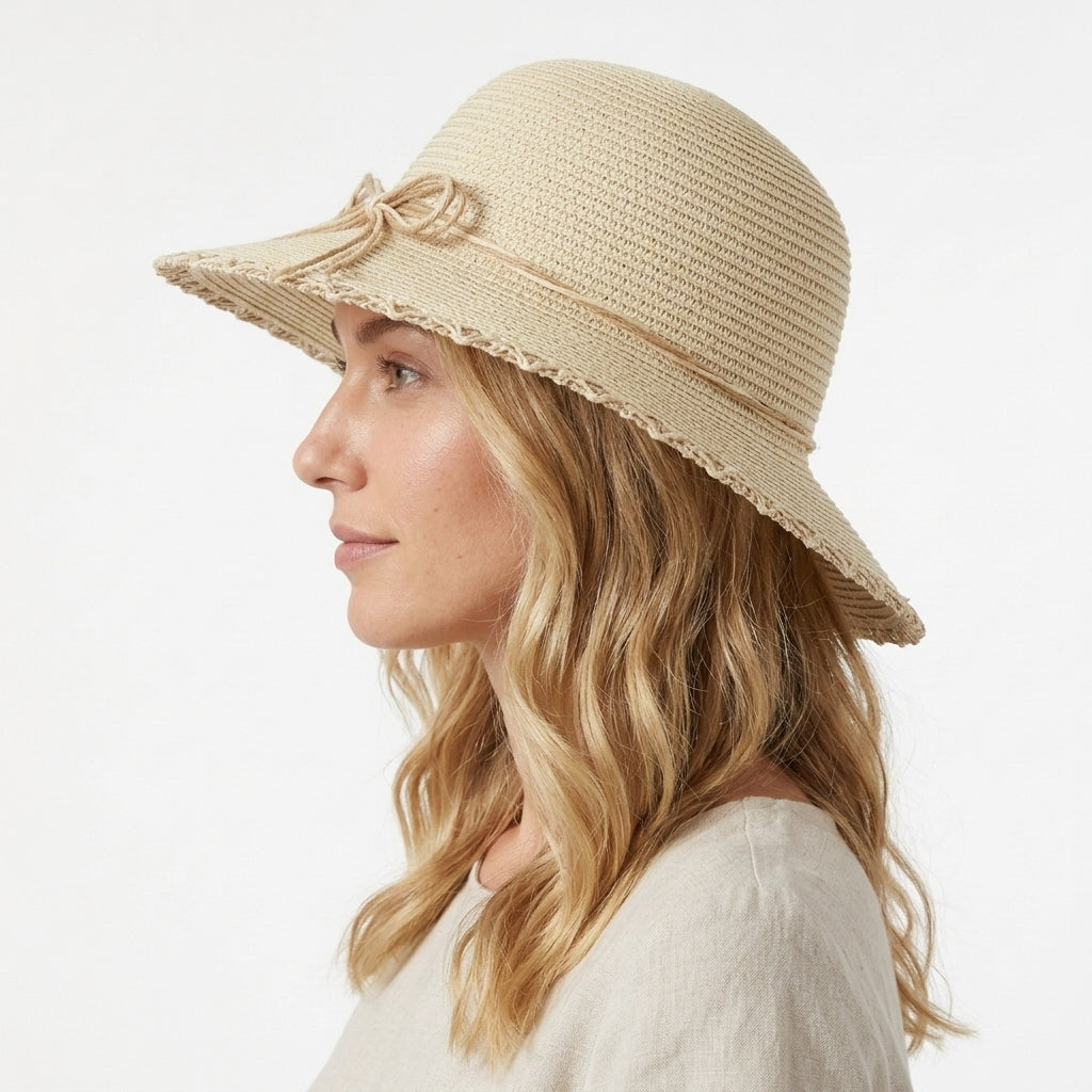 Women's Wide Brim Straw Floppy Sun Hat – Natural