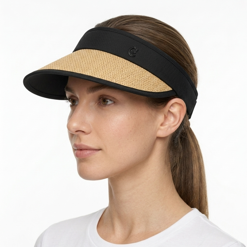 Women's Wide Brim Straw Sun Visor Hat – Open Top Adjustable UV Protection Summer
