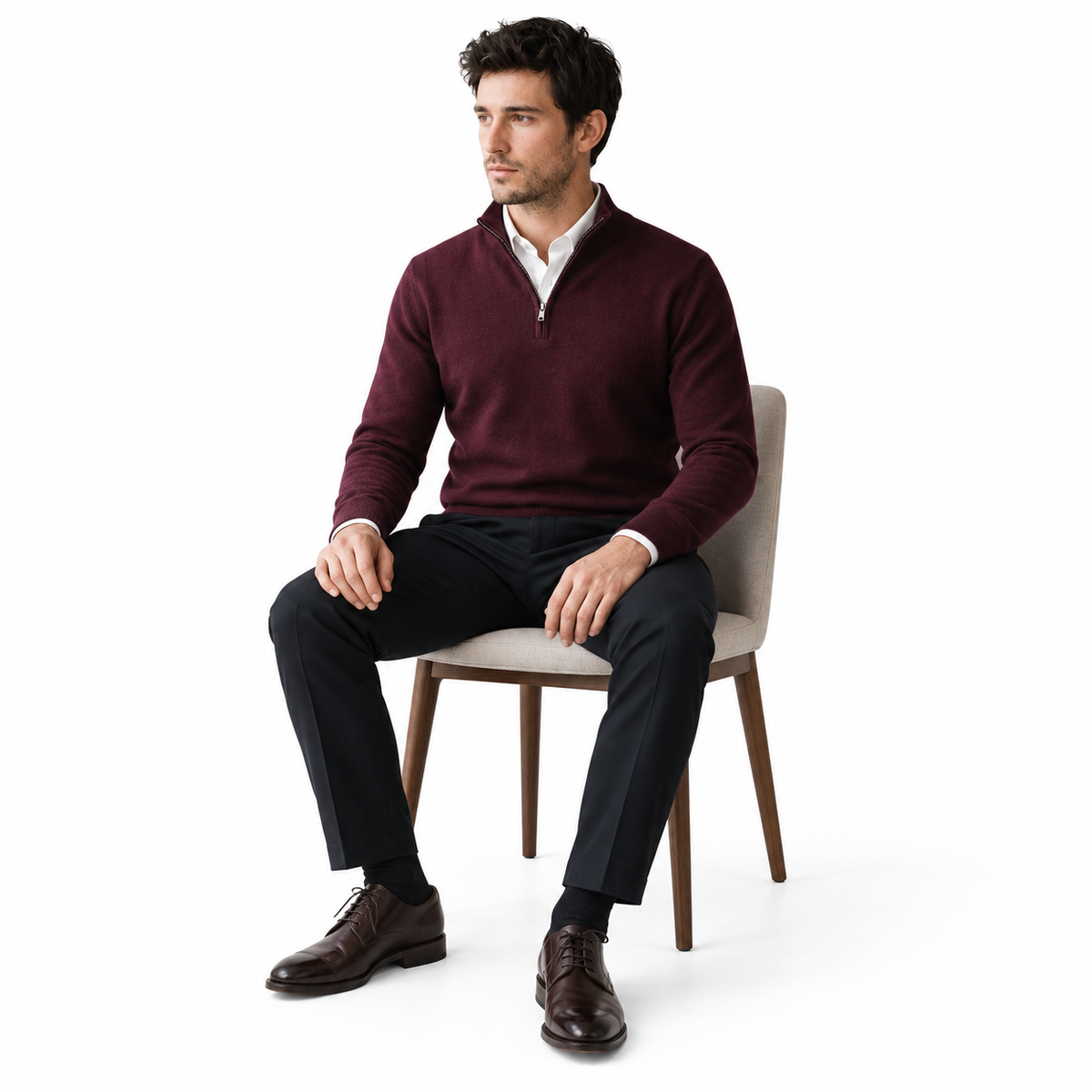 Lazy Crazy London Men's Quarter Zip Jumper - Maroon