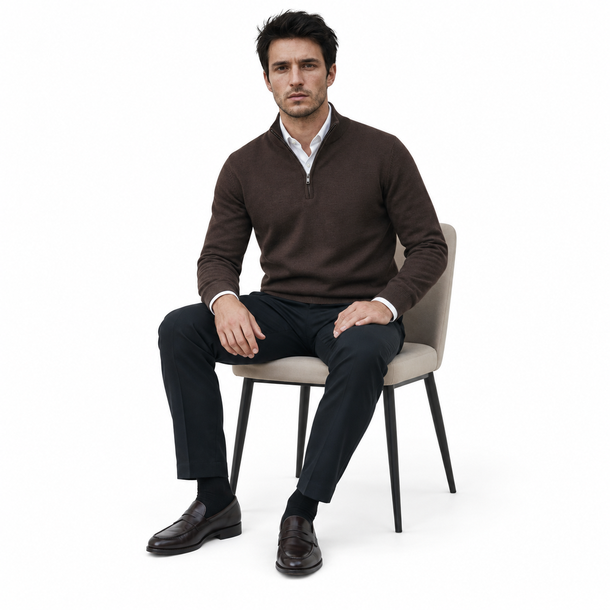 Lazy Crazy London Men's Quarter Zip Jumper - Dark Brown