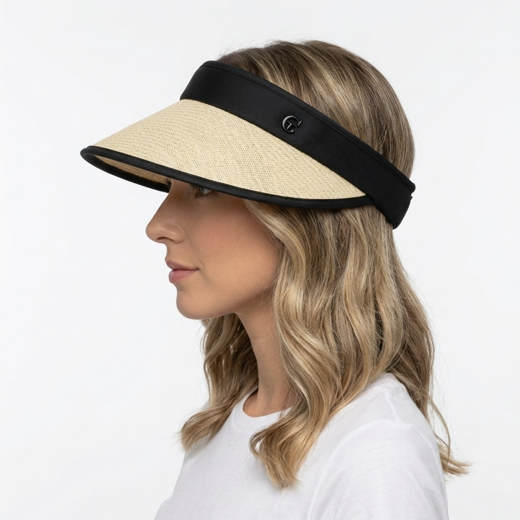 Women's Wide Brim Straw Sun Visor Hat – Open Top Adjustable UV Protection Summer