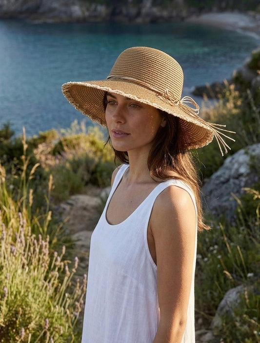 Women's Wide Brim Straw Floppy Sun Hat, Elegant Style, Summer Beach & Vacation