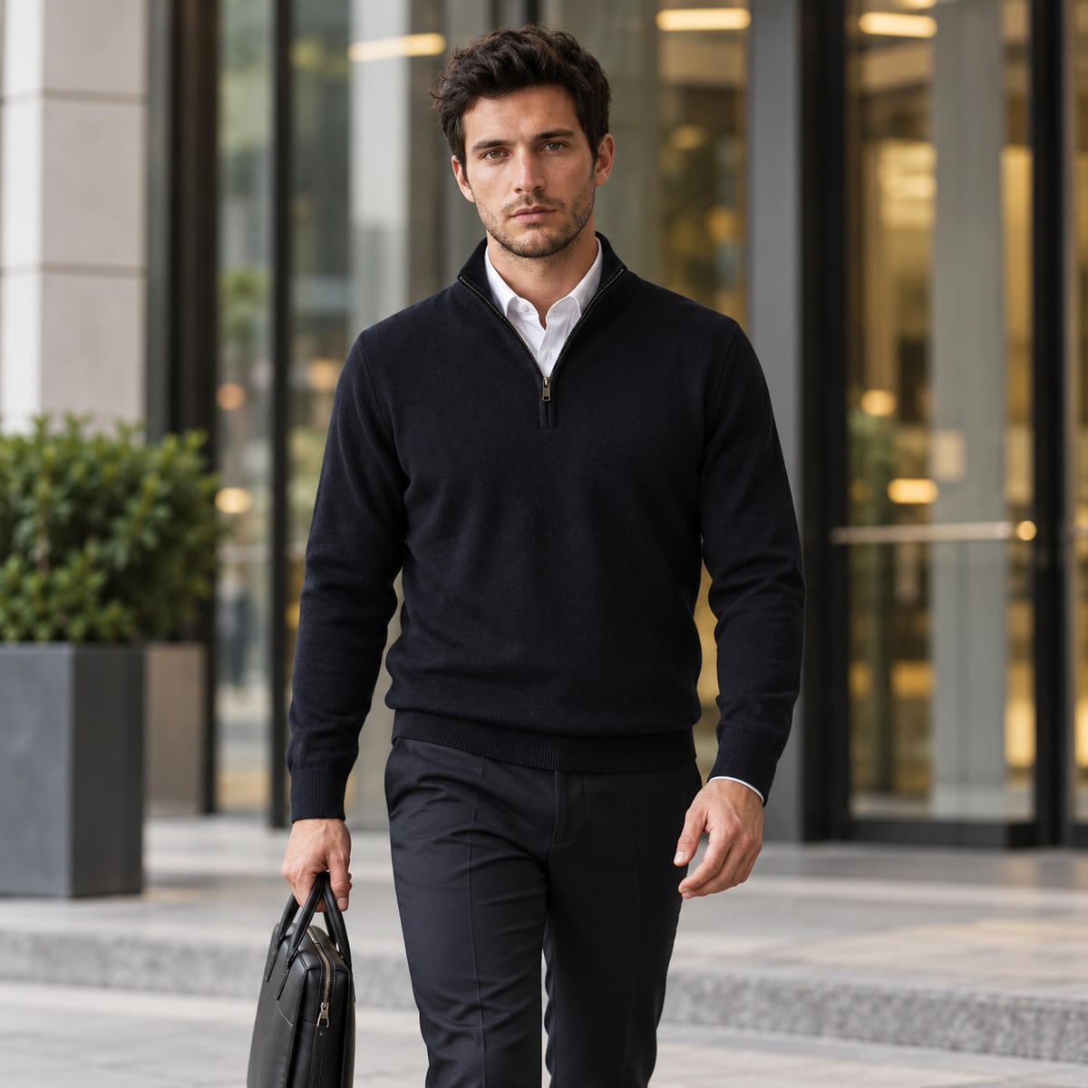 Lazy Crazy London Men's Black Quarter Zip Jumper - Black