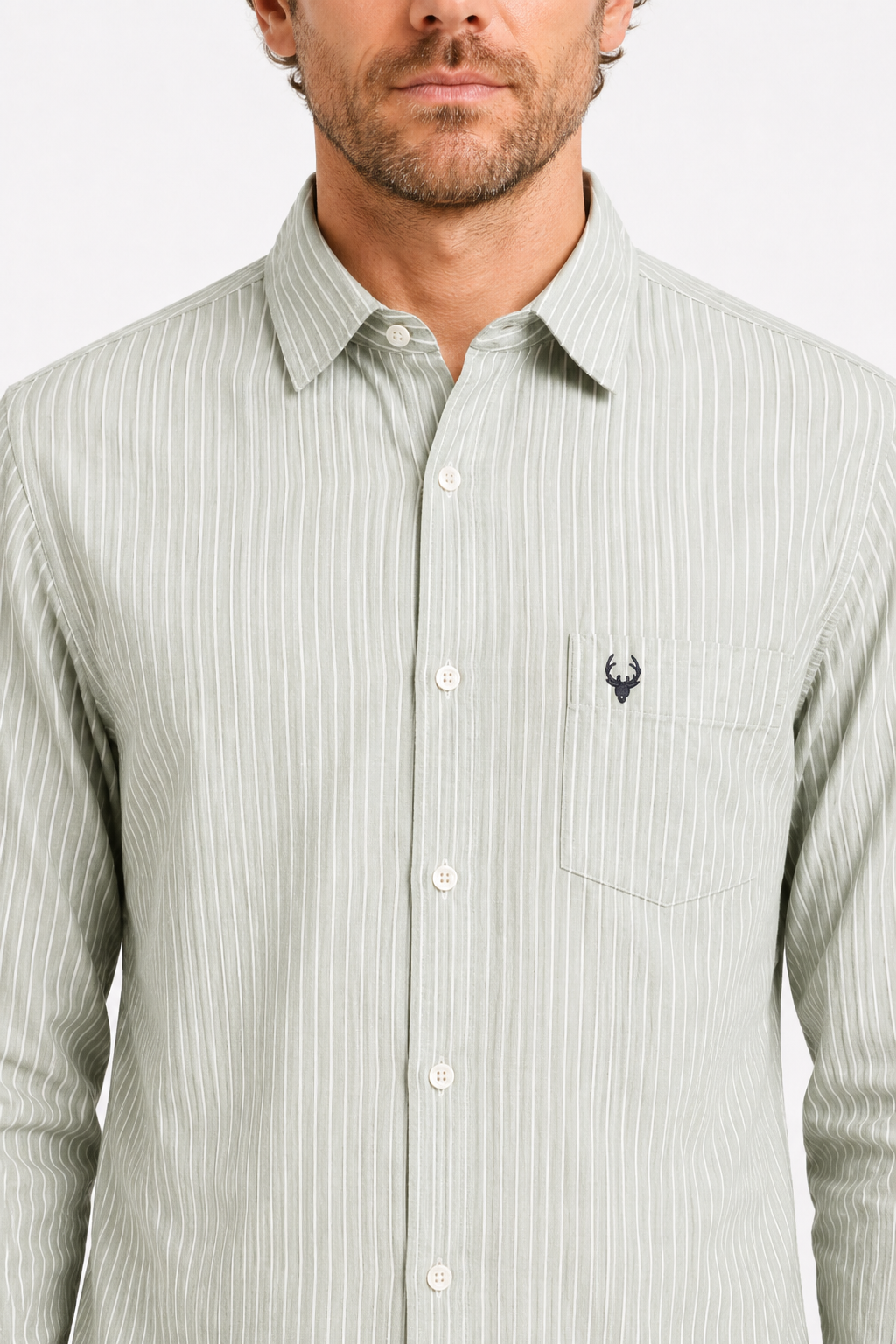 Men’s Premium Linen Pinstripe Formal Shirt – Green