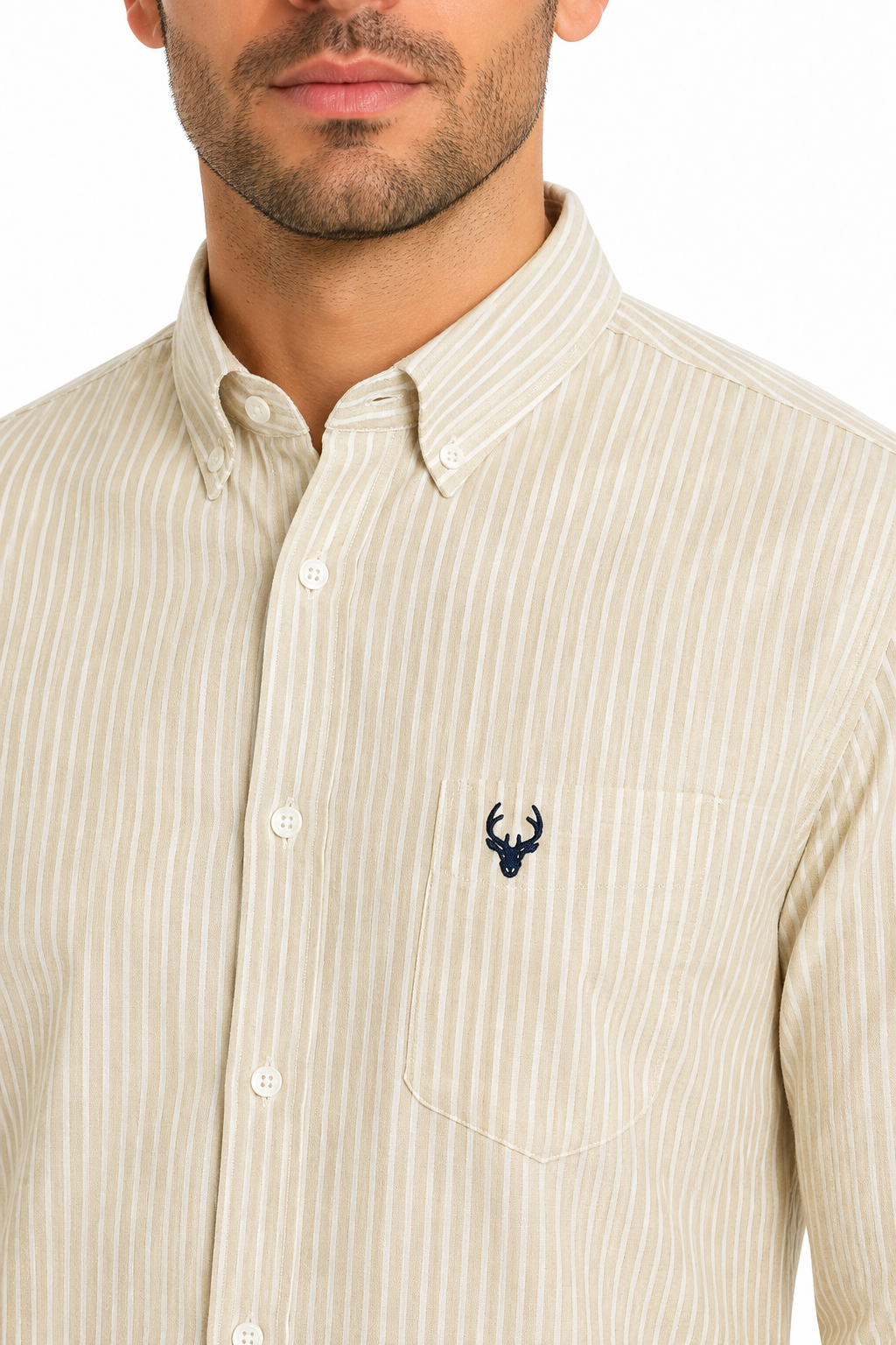 Men’s Premium Linen Pinstripe Formal Shirt – Beige