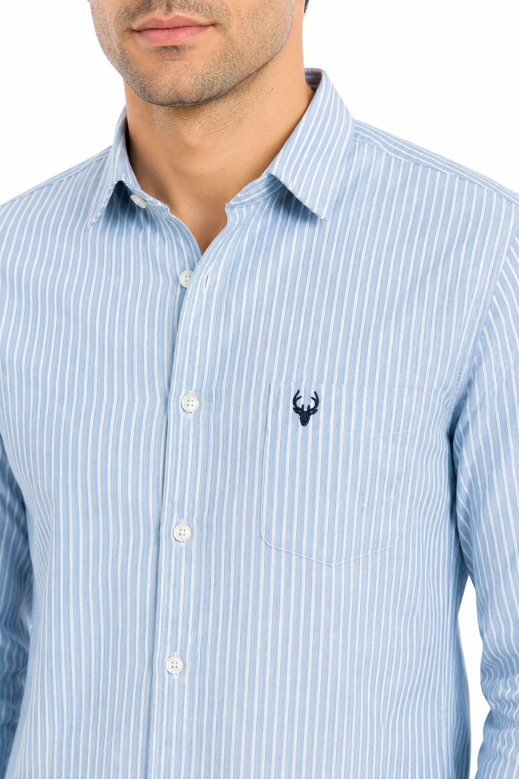 Men’s Premium Linen Pinstripe Formal Shirt – Sky Blue