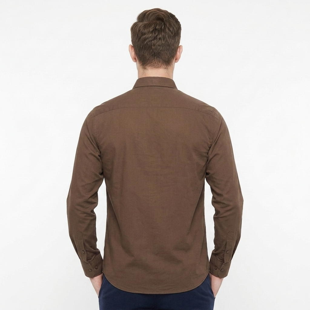 Men's classic long sleeve plain soft cotton dress formal shirt BROWN