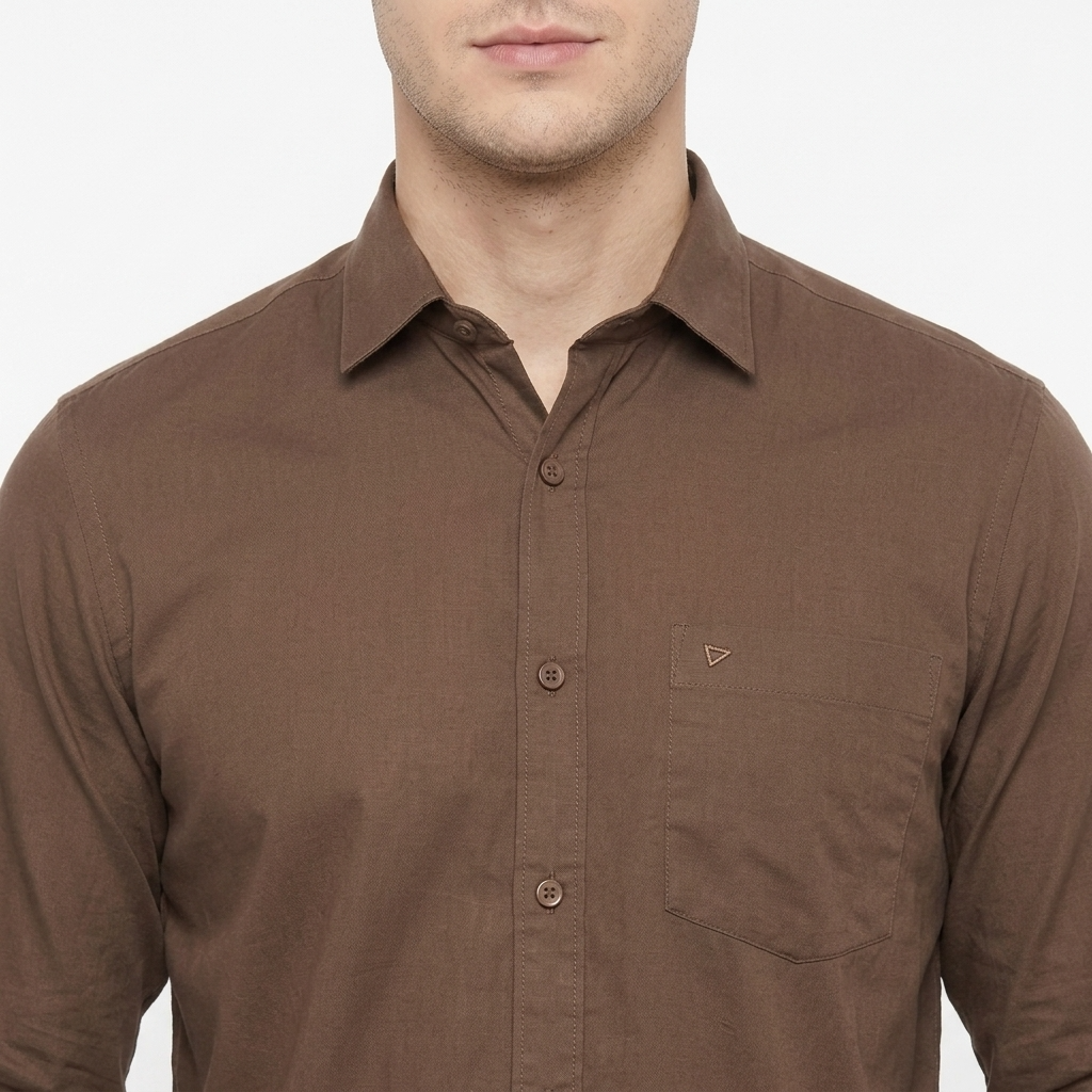 Men's classic long sleeve plain soft cotton dress formal shirt BROWN