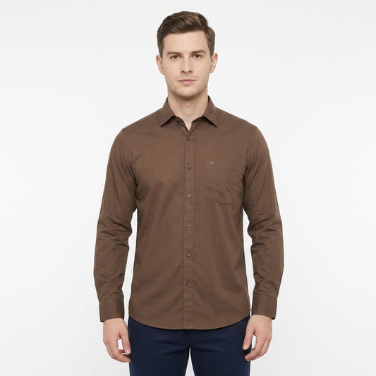 Men's Classic Long Sleeve Cotton Formal Shirt - Brown