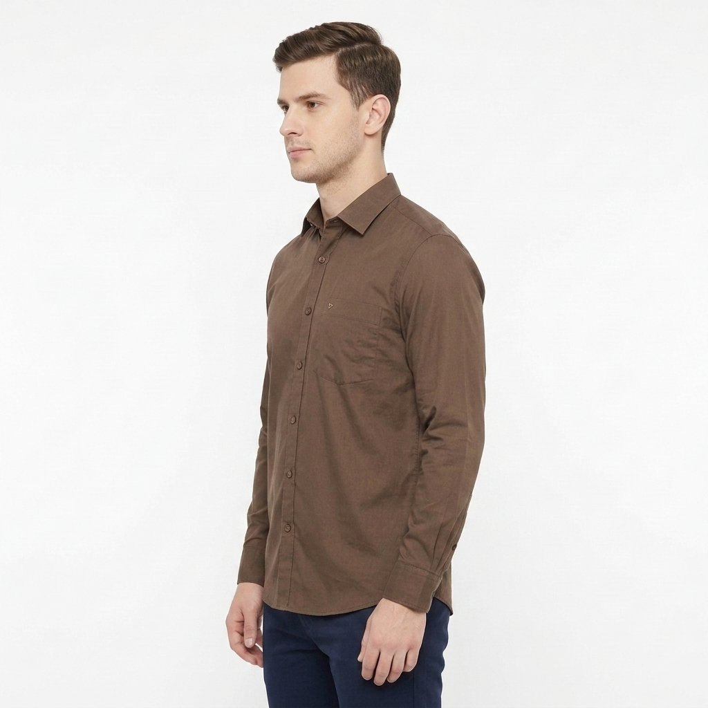 Men's classic long sleeve plain soft cotton dress formal shirt BROWN