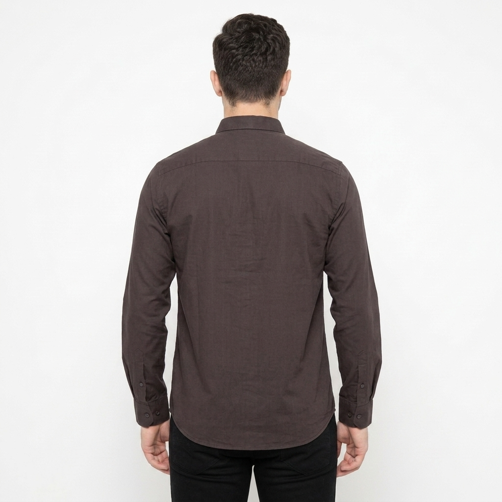 Men's classic long sleeve plain soft cotton dress formal shirt COFFEE