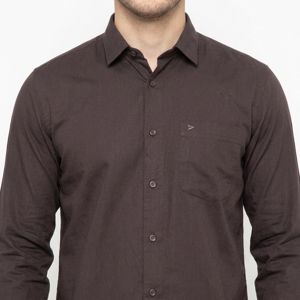 Men's classic long sleeve plain soft cotton dress formal shirt COFFEE