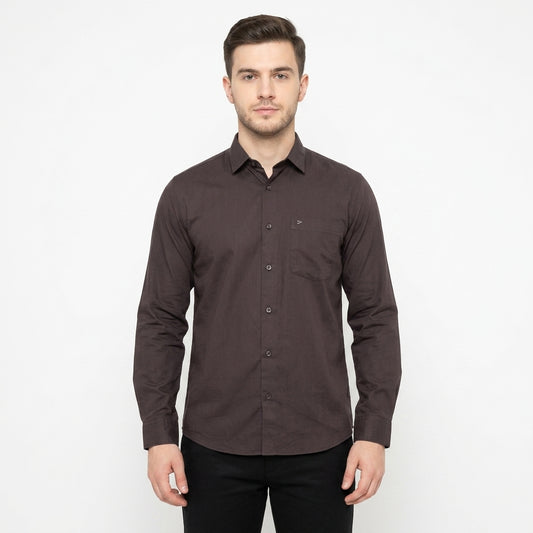 Men's Classic Long Sleeve Cotton Formal Shirt - Coffee