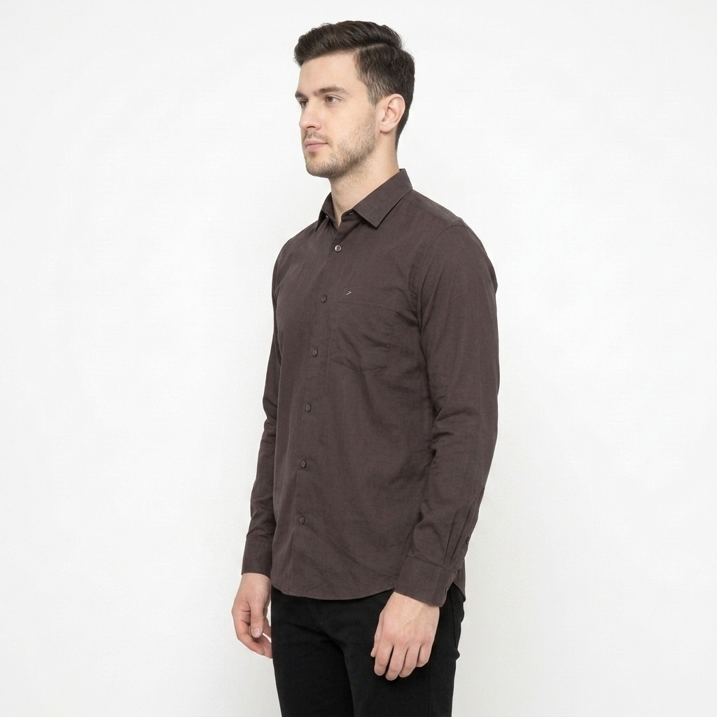 Men's classic long sleeve plain soft cotton dress formal shirt COFFEE