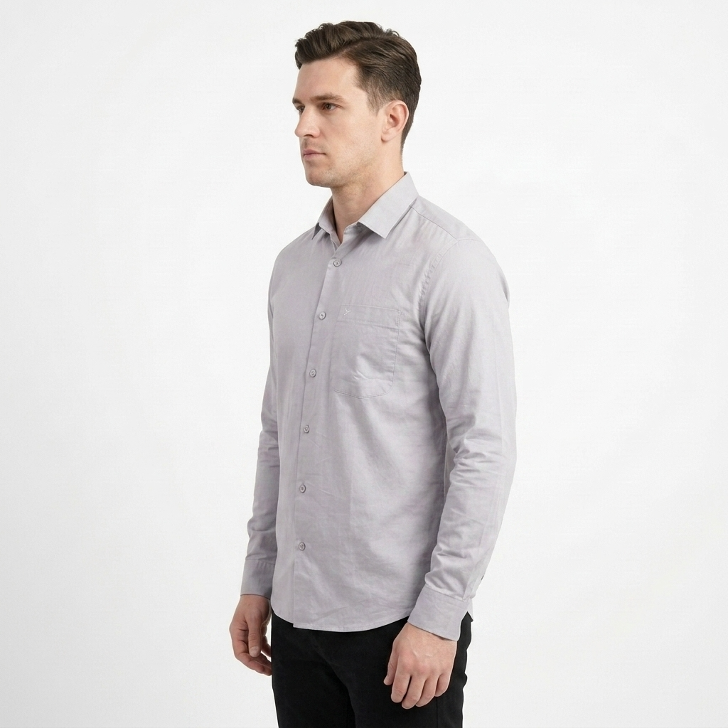 Men's classic long sleeve plain soft cotton dress formal shirt GREY