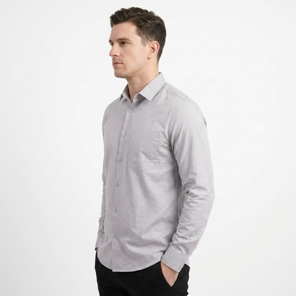 Men's classic long sleeve plain soft cotton dress formal shirt GREY