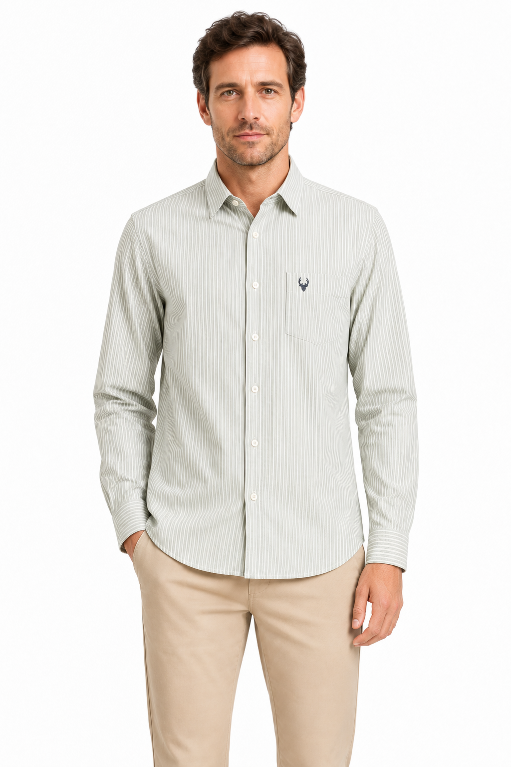 Men’s Premium Linen Pinstripe Formal Shirt – Green