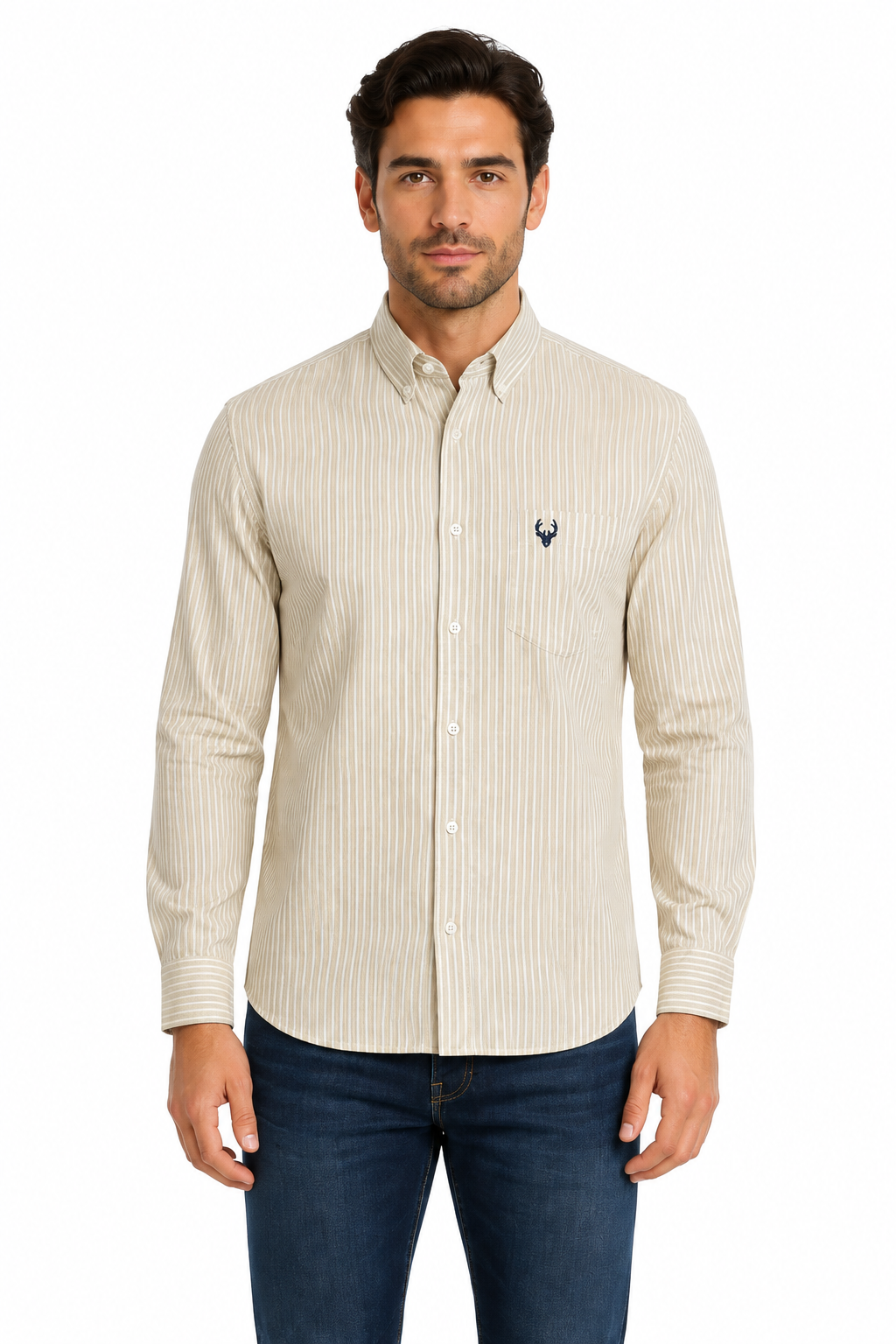 Men’s Premium Linen Pinstripe Formal Shirt – Beige