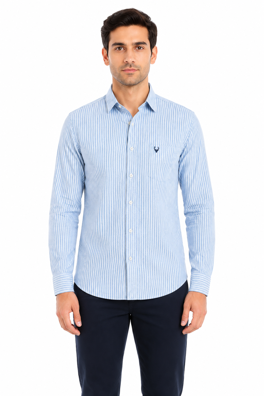 Men’s Premium Linen Pinstripe Formal Shirt – Sky Blue