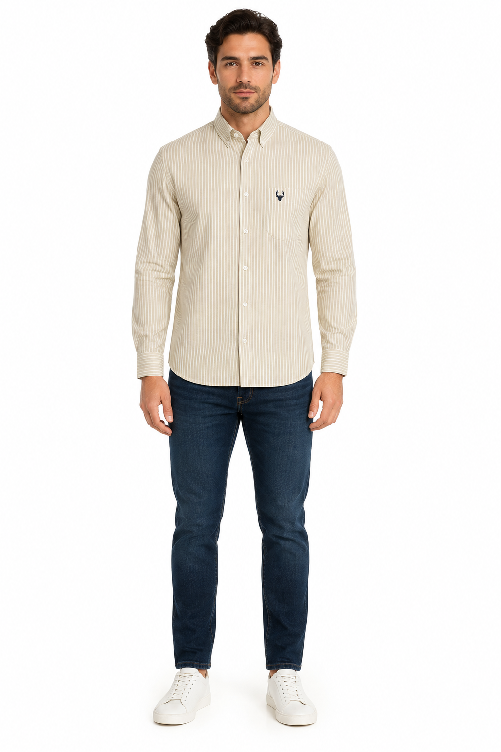 Men’s Premium Linen Pinstripe Formal Shirt – Beige