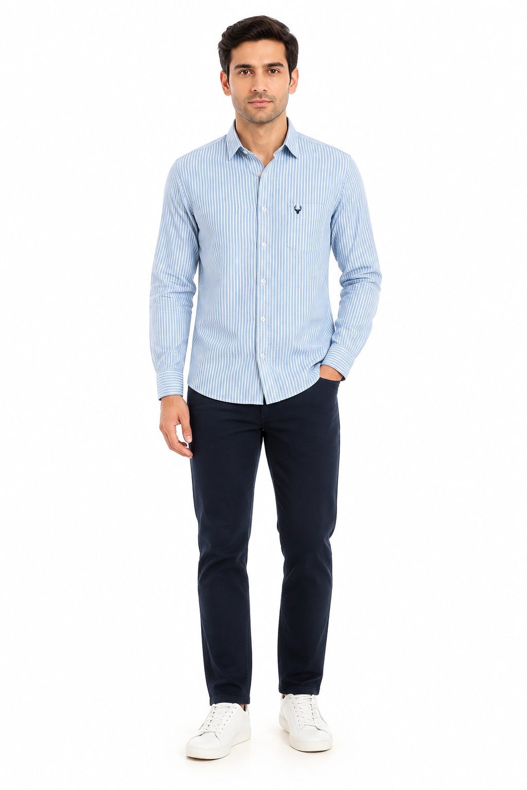 Men’s Premium Linen Pinstripe Formal Shirt – Sky Blue