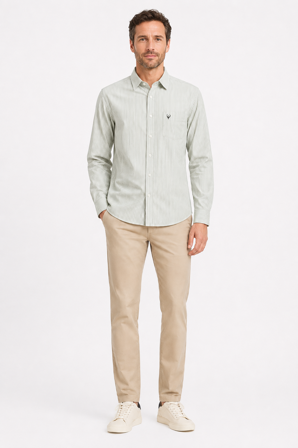 Men’s Premium Linen Pinstripe Formal Shirt – Green