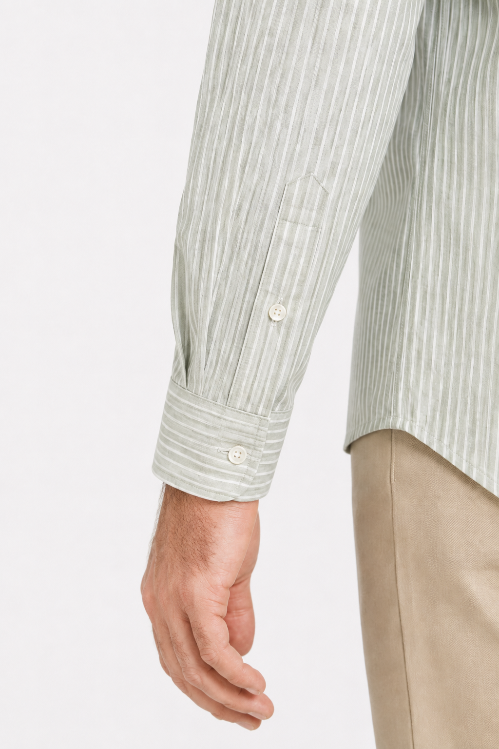 Men’s Premium Linen Pinstripe Formal Shirt – Green